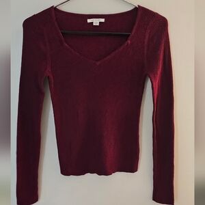American Eagle Outfitters Deep Red V-Neck Sweater, Size S